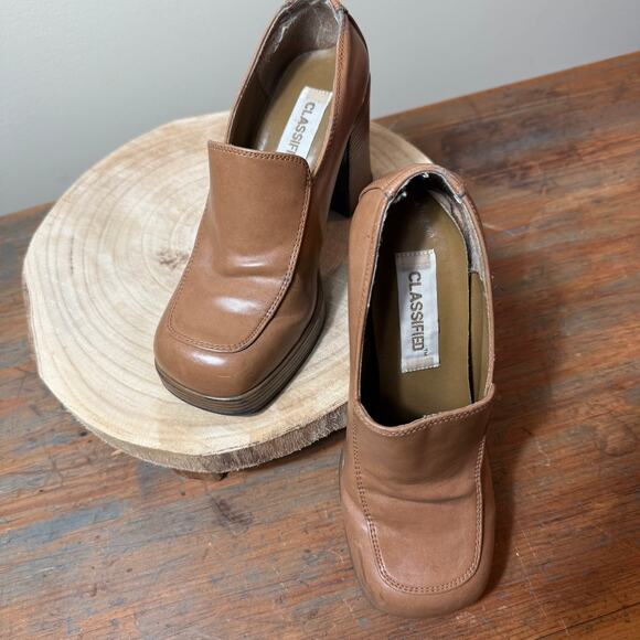 Vintage Tan 90’s Y2K platform Loafers Oxfords Tan Spice Girlies - Picture 1 of 11